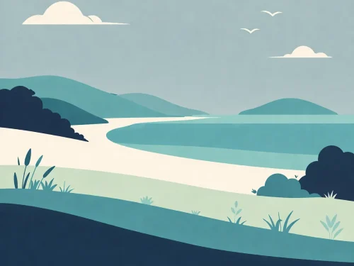 38_40 Coastal landscape illustration representing calm and emotional balance